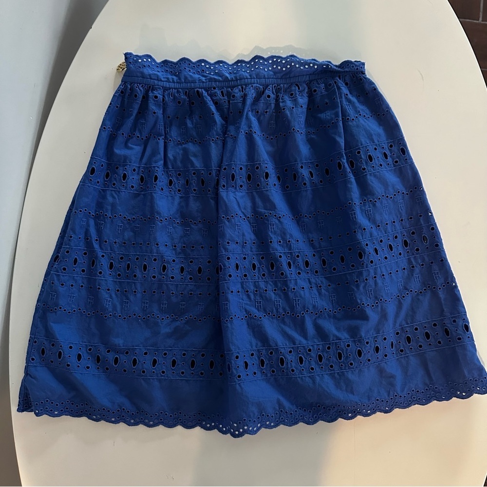 Tommy Hilfiger Blue Smocked Elastic Waist A-Line Mini Skirt Womens Casual